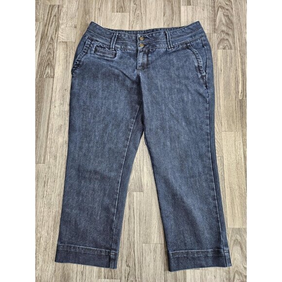 Lands' End Pants Womens 10 Blue Denim Look Cropped Straight Leg Stretch Jeans - Picture 1 of 11